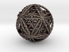 Twisted Icosasphere w/nested FOL Icosahedron 1.8" in Polished Bronzed Silver Steel
