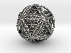 Twisted Icosasphere w/nested FOL Icosahedron 1.8" in Natural Silver