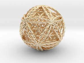 Twisted Icosasphere w/nested FOL Icosahedron 1.8" in 14k Gold Plated Brass