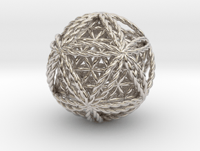 Twisted Icosasphere w/nested FOL Icosahedron 1.8" in Rhodium Plated Brass