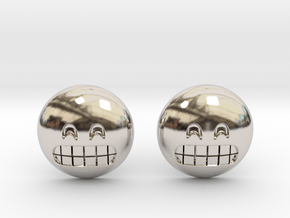 Grinning Emoji with Smiling Eyes in Rhodium Plated Brass