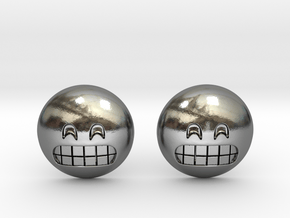 Grinning Emoji with Smiling Eyes in Polished Silver