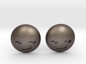 Smirk Face Emoji in Polished Bronzed Silver Steel