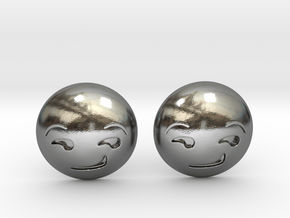 Smirk Face Emoji in Polished Silver