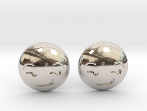 Smirk Face Emoji in Rhodium Plated Brass