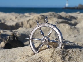 Ship's Wheel Pendant in Rhodium Plated Brass