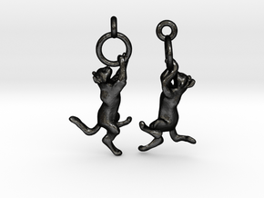 Hanging Cat Earrings in Matte Black Steel