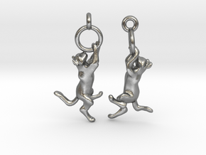 Hanging Cat Earrings in Natural Silver