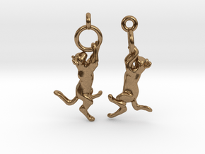 Hanging Cat Earrings in Natural Brass