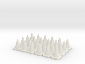 24 Small Traffic Cones in White Natural Versatile Plastic: 1:76