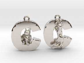 C Is For Cat in Rhodium Plated Brass