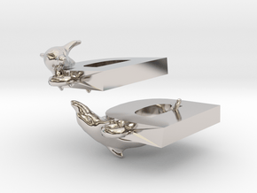 D Is For Dolphin in Rhodium Plated Brass