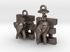 E Is For Elephants in Polished Bronzed Silver Steel