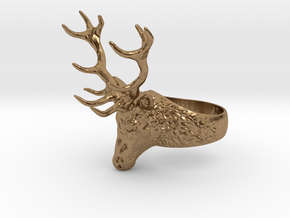 Deer Stag head ring. Hollow. in Natural Brass: 8 / 56.75