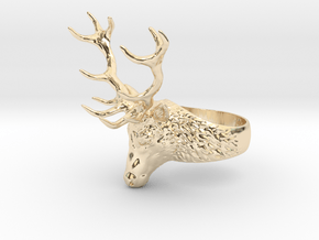 Deer Stag head ring. Hollow. in 14K Yellow Gold: 8 / 56.75