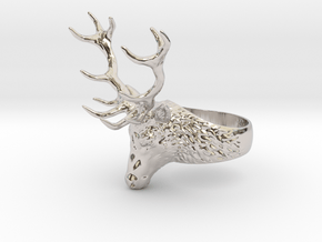 Deer Stag head ring. Hollow. in Rhodium Plated Brass: 8 / 56.75