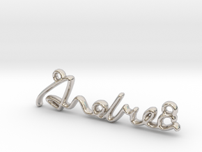 ANDREA Script First Name Pendant in Rhodium Plated Brass