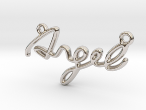 ANGEL Script First Name Pendant in Rhodium Plated Brass