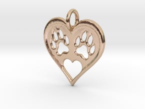 Cat paw print love heart pendant in 14k Rose Gold