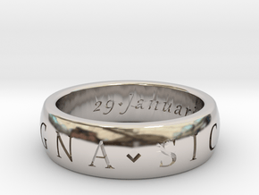 Sir Francis Drake, Sic Parvis Magna Ring Size 7.5 in Rhodium Plated Brass