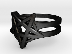 Pentagram Ring in Matte Black Steel
