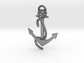 Anchor Pendant in Fine Detail Polished Silver