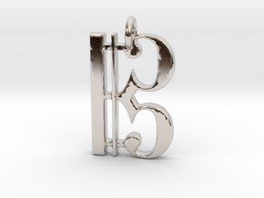 C Clef Pendant 1 Inch in Rhodium Plated Brass