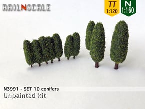 SET 10x Conifers (N 1:160 - TT 1:120) in White Natural Versatile Plastic