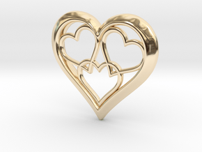 3 in 1 Hearts Pendant in 14k Gold Plated Brass