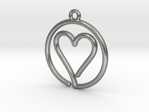 Heart Card Game continuous line Pendant in Natural Silver