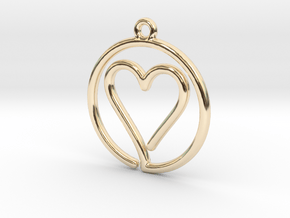 Heart Card Game continuous line Pendant in 14K Yellow Gold