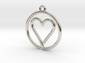 Heart Card Game continuous line Pendant in Rhodium Plated Brass