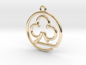 Club Card Game continuous line Pendant in 14K Yellow Gold