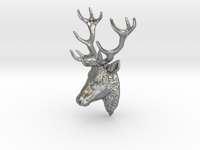 Deer head pendant in Natural Silver