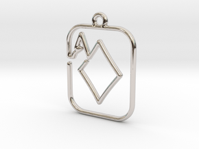 The Ace of Diamond continuous line pendant in Rhodium Plated Brass