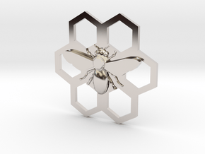 Bee Hive Honey Comb Charm Necklace Pendant in Platinum