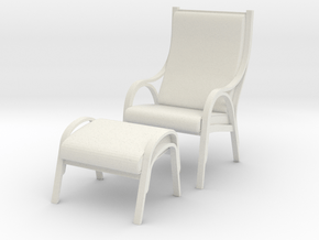 Danish Bentwood Chair w/ Ottoman in White Natural Versatile Plastic: 1:12