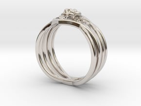 Romantic Rose ring with leaves in Platinum: 6 / 51.5