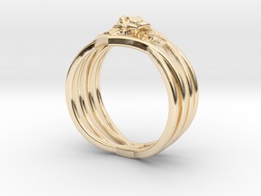 Romantic Rose ring with leaves in 14k Gold Plated Brass: 6 / 51.5