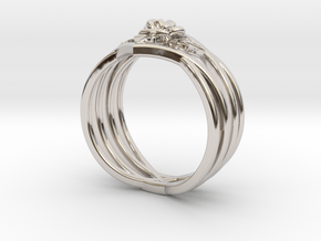 Romantic Rose ring with leaves in Rhodium Plated Brass: 6 / 51.5