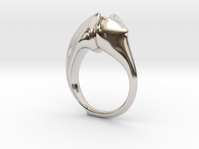 Beetle Horn Ring in Rhodium Plated Brass: 4 / 46.5