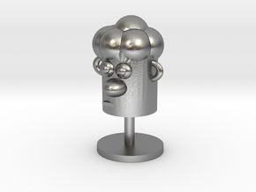 Cartoonish Human Head W/ Stand in Natural Silver