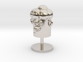 Cartoonish Human Head W/ Stand in Rhodium Plated Brass