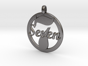 LUCKY Seven Symbol Jewelry Pendant CHARM GIFT in Polished Nickel Steel