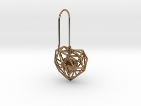 Metal Wireframe Heart Earring in Natural Brass (Interlocking Parts)