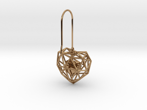 Metal Wireframe Heart Earring in Polished Brass (Interlocking Parts)