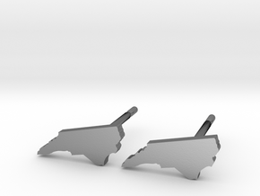 North Carolina State Earrings, post style in Polished Silver