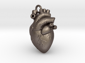 Anatomical human heart in Polished Bronzed Silver Steel