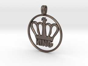 KING Crown Symbol Jewelry necklace in Polished Bronzed Silver Steel