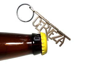 Cerveza Keychain Bottle Opener in Polished Bronzed Silver Steel
